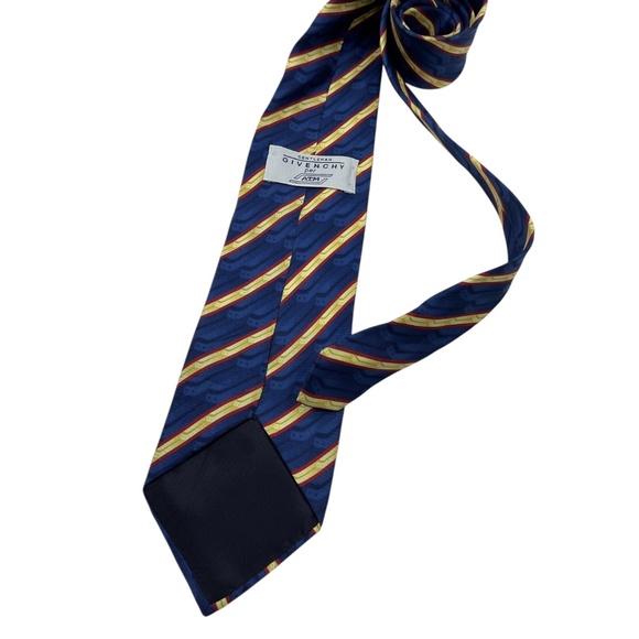 GIVENCHY GENTLEMAN Blue/Gold Striped Geometric Silk LUXURY Tie ITALY - Picture 2 of 4